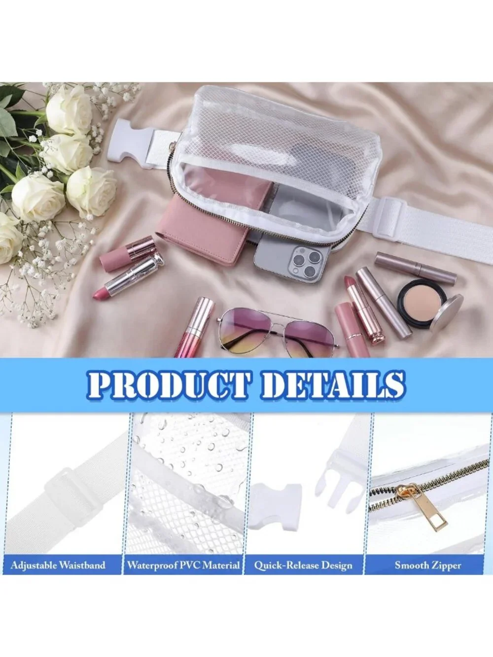 Clear Fanny Pack - 10 Pcs Transparent Belt Bag, Waterproof Waist Bag for Events